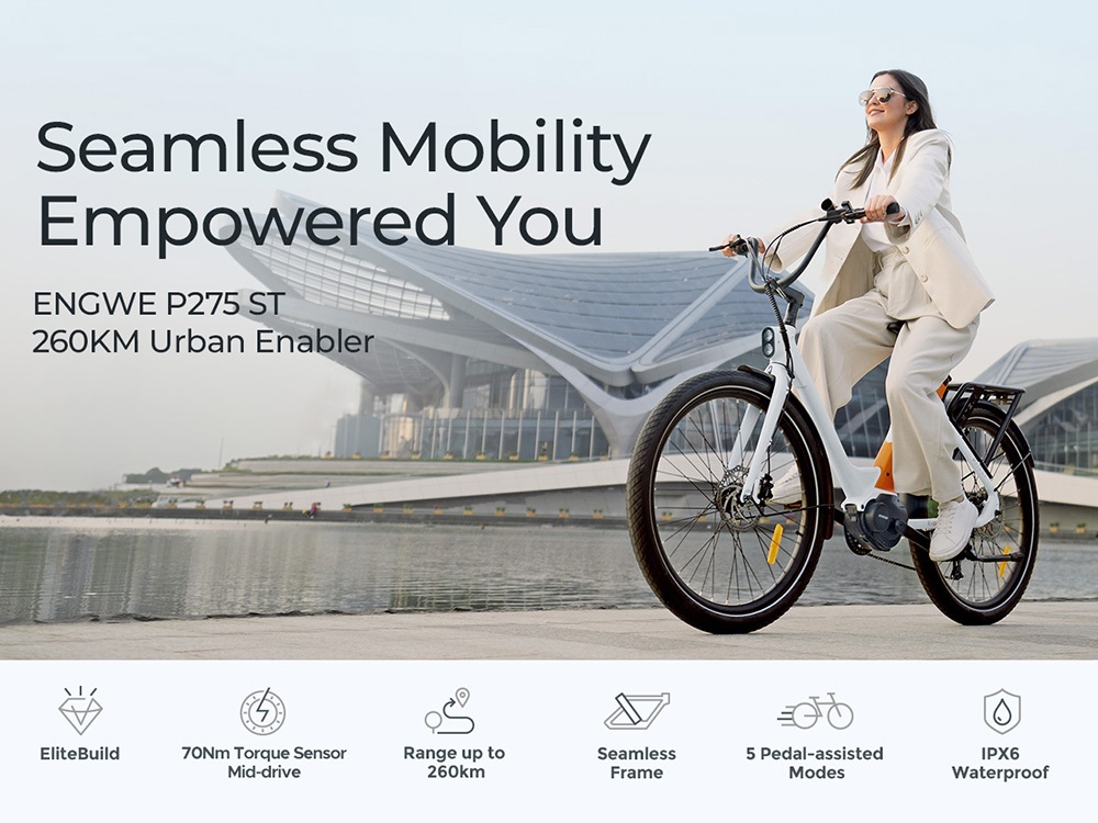 ENGWE P275 ST 250W Mid-Motor Commuter Electric Bike, 260km Max Range, 19.2Ah Samsung cell - Dark